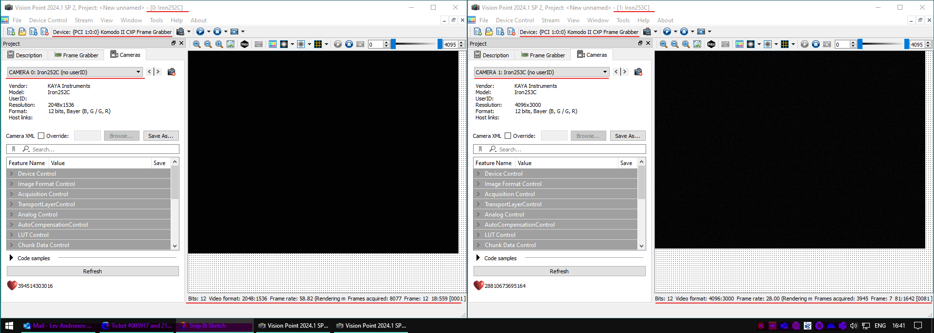 an example of 2x VP open different camers on 1 grabber